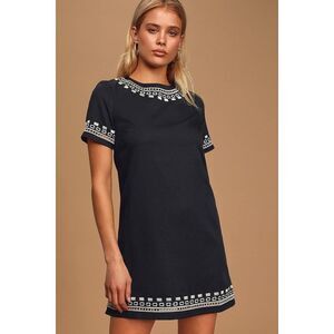 Lulus Keane Black Embroidered Shift Dress - Size S
